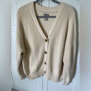 Duluth Trading Co. shaker knit cardigan in ivory, size 1X